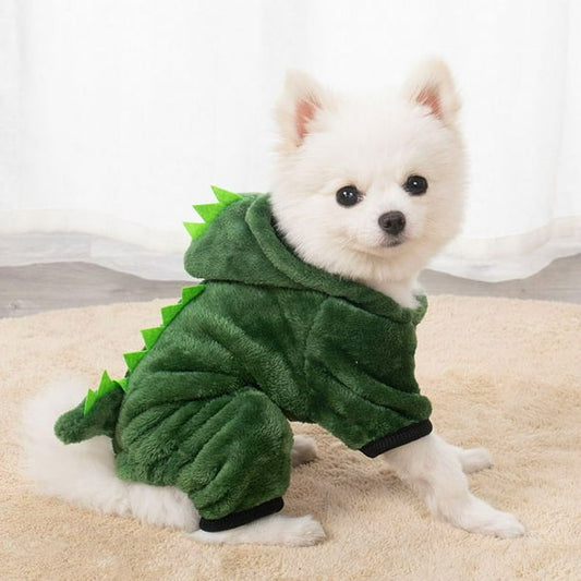 Dinosaur Cosplay Costume for Small Dogs and Cats - Winter Warm Fleece Hoodie Sweater for Halloween